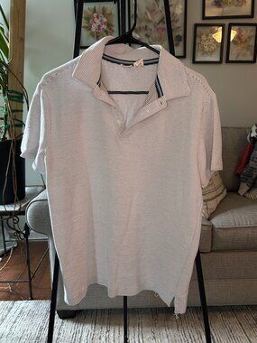 Men's White Fine Stripe Short Sleeve Polo Shirt Casual Golf